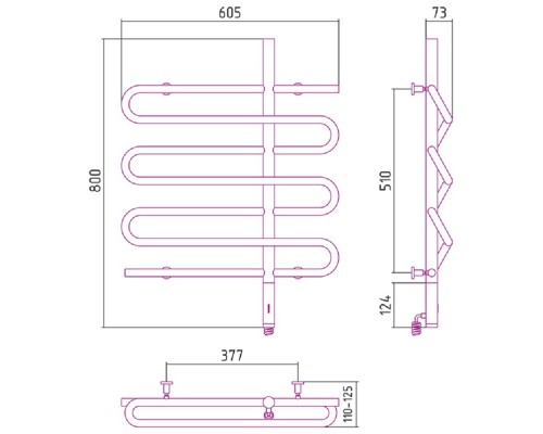 Полотенцесушитель электрический Сунержа Эпатаж 80 x 60 см, ТЭН слева/справа, хром