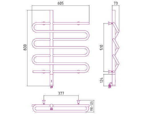 Полотенцесушитель электрический Сунержа Эпатаж 80 x 60 см, ТЭН слева/справа, хром