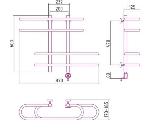 Полотенцесушитель электрический Сунержа Фурор 60 x 90 см, ТЭН слева/справа, хром