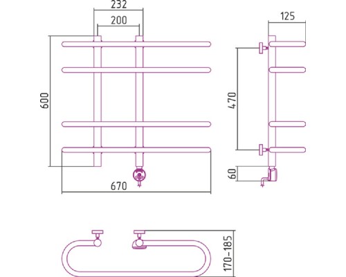 Полотенцесушитель электрический Сунержа Фурор 60 x 70 см, ТЭН слева/справа, хром