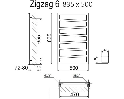 Полотенцесушитель электрический (масляный) Terma Zigzag 83,5 x 50 см, белый матовый