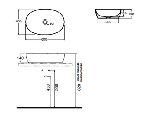 Раковина Azzurra Elegance Circle накладная 60 х 40 х 14 см