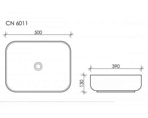 Раковина Ceramica Nova CN6011, чаша 50 x 39 x 13 см, накладная, прямоугольная