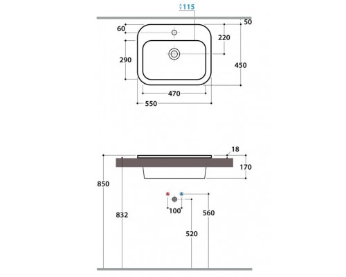 Раковина Globo Stone SSN55.BI*1 55*45 см встраиваемая