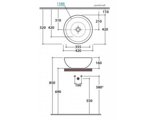 Раковина накладная Globo Forty3 SC042.BI*0, 40х40 см