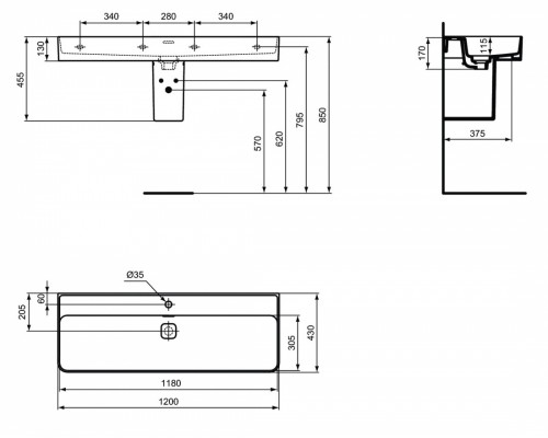 Раковина Ideal Standard Strada II 120 см, белый, T300601