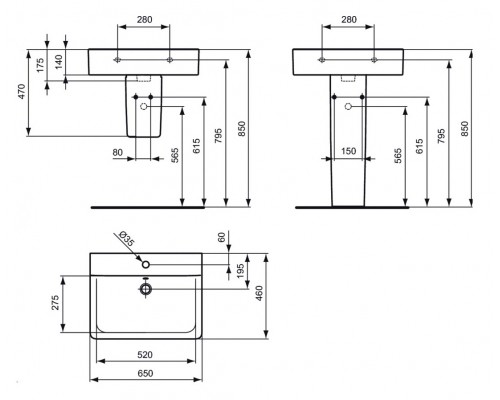 Раковина Ideal Standard Connect Cube 65 см, белый, E773001