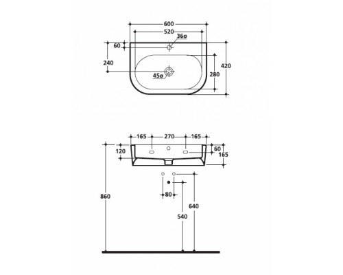 Раковина Kerasan Flo 3142 bi*1, 60*42см