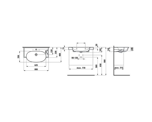 Раковина Laufen New Classic 8.1385.5.400.104.1 80 х 48 х 16.5 см, подвесная, белый