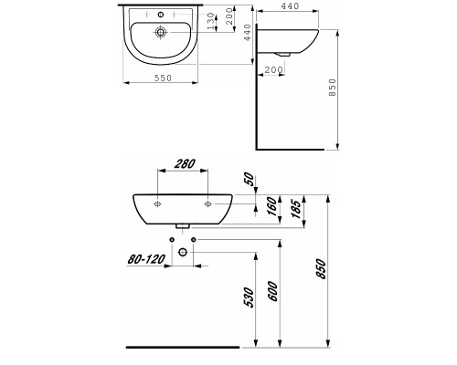 Раковина Laufen Pro 8.1095.1.000.104.1, 55*44см