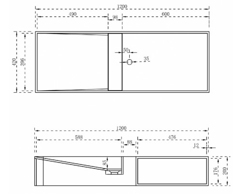 Раковина NTBagno Cagliari NT501/NT502, 120 х 42 х 20 см