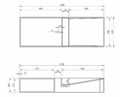 Раковина NTBagno Cagliari NT501/NT502, 120 х 42 х 20 см