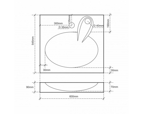 Раковина Санта Луна 60 x 50 см над стиральной машиной (900111)