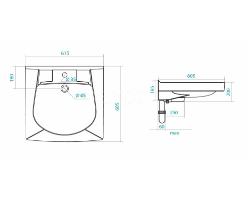 Раковина Пилот 60  под стиральную машинку от Santek WH301971 60*60 см