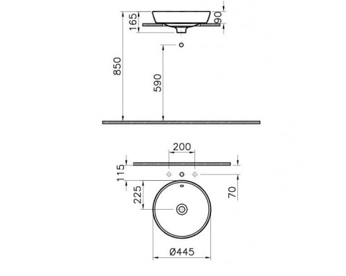 Раковина Vitra Metropole 5940B003-0012 45 см накладная, с переливом