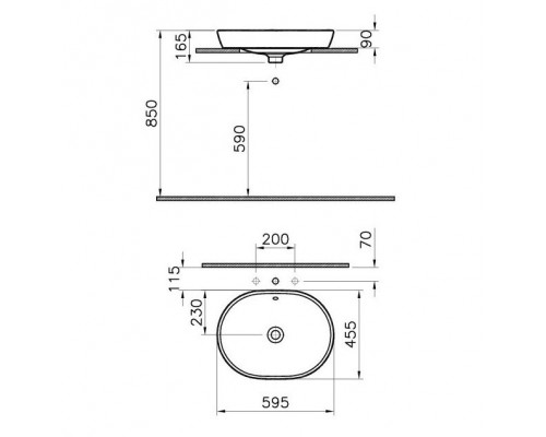 Раковина Vitra Metropole 5942B003-0012 60 см накладная, с переливом, белая