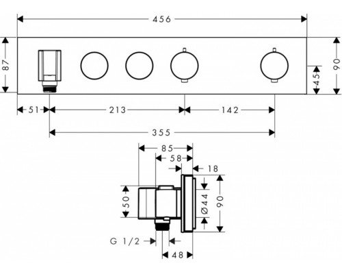 Модуль термостата AXOR ShowerSolutions Select 460 на 90 для 2 потребителей скрытого монтажа 18355350, черный
