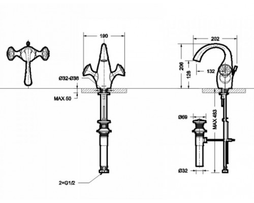 Смеситель Bravat Swan для раковины, золото, F14287G-ENG