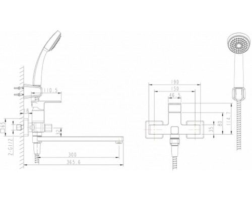 Смеситель Bravat Riffle F672106C-LB для ванны, длинный излив, с гарнитуром