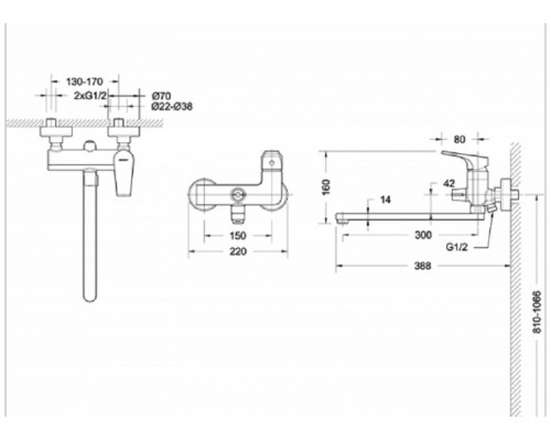 Смеситель Bravat Vega F6119177CP-01L c длинным изливом для ванны, хром