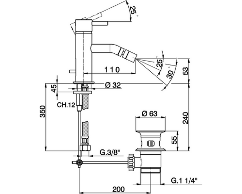 Смеситель Cisal Less Minimal однорычажный для биде на 1 отверстие с донным клапаном, цвет хром, LM00055021