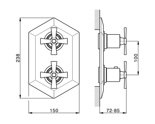 Встраиваемый термостатический смеситель Cisal Cherie с переключателем на 3 положения, цвет черный матовый/хром, CX0192006T