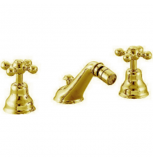 Смеситель Cisal Arcana Ceramic для биде на 3 отверстия с донным клапаном, цвет золото, AC00122024