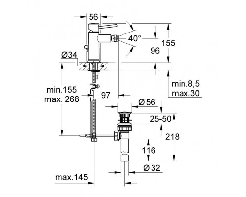 Смеситель для биде Grohe BauClassic 32864000, с донным клапаном, хром