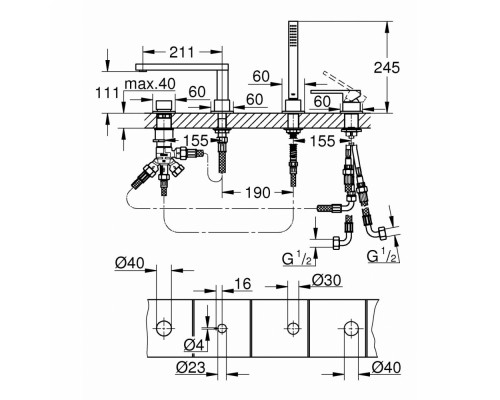 Смеситель Grohe Plus 29307003 для ванны, на 4 отверстия