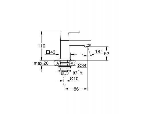 Вертикальный вентиль Grohe Eurocube 23137000, XS-Size