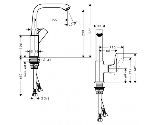 Смеситель Hansgrohe Metris 31187000 для раковины, со сливным клапаном Push-Open