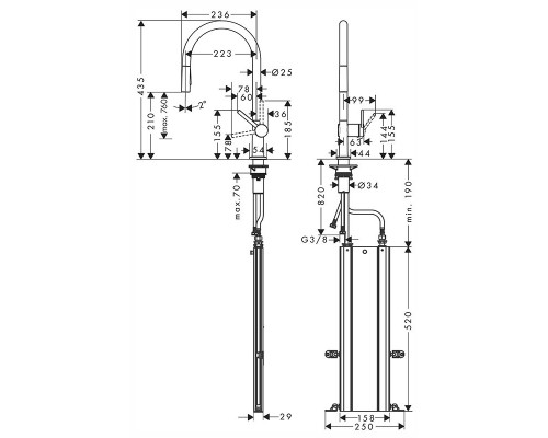 Кухонный смеситель Hansgrohe Talis M54, 72801800, с вытяжным изливом, в комплекте с коробом sBox для шланга, 2 режима струи, под сталь