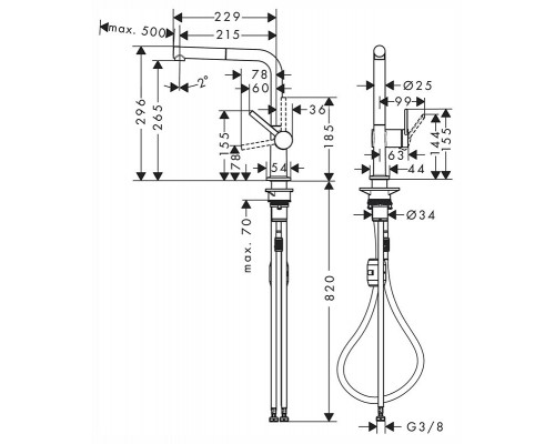 Кухонный смеситель Hansgrohe Talis M54, 72845670, с вытяжным изливом, черный матовый