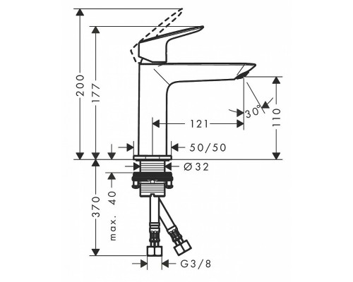 Смеситель Hansgrohe Logis Fine для раковины 110, без донного клапана, хром, 71253000