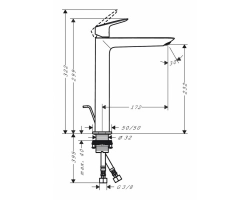 Смеситель Hansgrohe Logis Fine для раковины 240, с донным клапаном, хром, 71257000