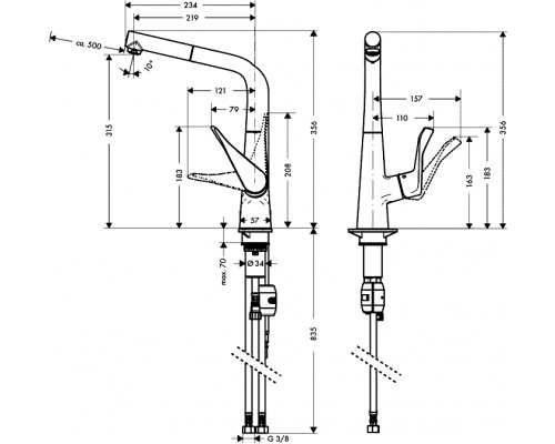 Смеситель Hansgrohe Metris 14821000 для кухонной мойки