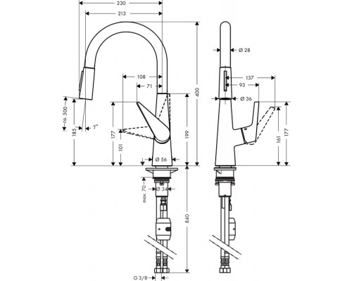 Смеситель Hansgrohe Talis S 200 72813000 для кухни с вытяжным изливом