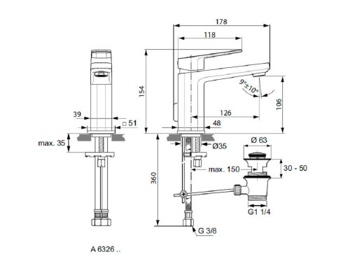 Смеситель Ideal Standard Tonic II A6326AA для раковины, с донным клапаном