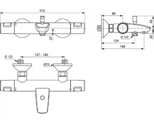Набор смесителей для ванной Ideal Standard Ceratherm T25 BC984AA, с термостатическим смесителем, хром