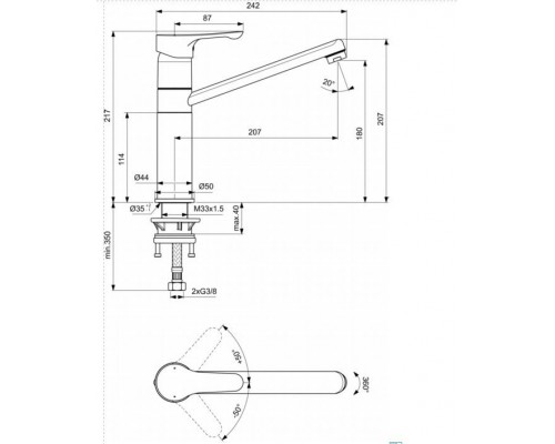 Смеситель Ideal Standard Ceraplan III Alpha для кухонной мойки, черный матовый/хром, BC813U4