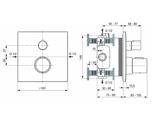 Смеситель Ideal Standard Ceratherm C100 встраиваемый для душа, серый, A6956GN