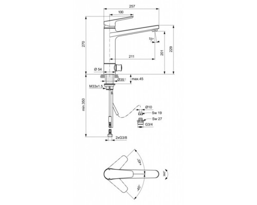 Смеситель Ideal Standard Ceraplan III для кухонной мойки, хром, B0955AA