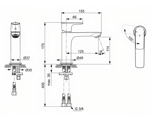 Смеситель Ideal Standard Connect Air Grande для раковины, хром, A7016AA