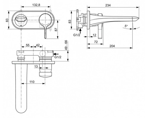 Смеситель Ideal Standard Melange настенный для раковины, хром, A5591AA