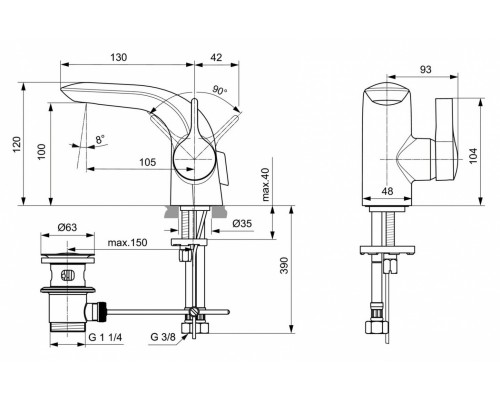 Смеситель Ideal Standard Melange Piccolo для раковины, хром, A6117AA