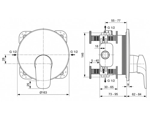 Смеситель Ideal Standard Ceraflex встраиваемый для душа, хром, A6724AA