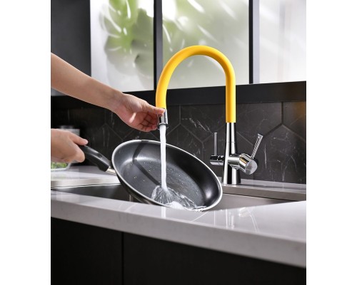 Смеситель Lemark Comfort LM3075C-Yellow для кухонной мойки, с подключением к фильтру питьевой воды, хром/желтый
