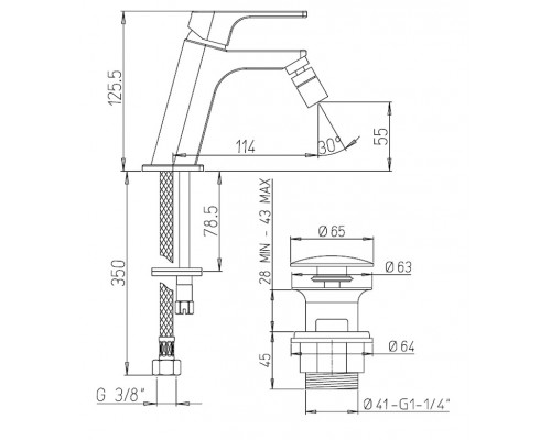 Смеситель Paini Atacama WWCR306SR для биде, с донным клапаном, хром