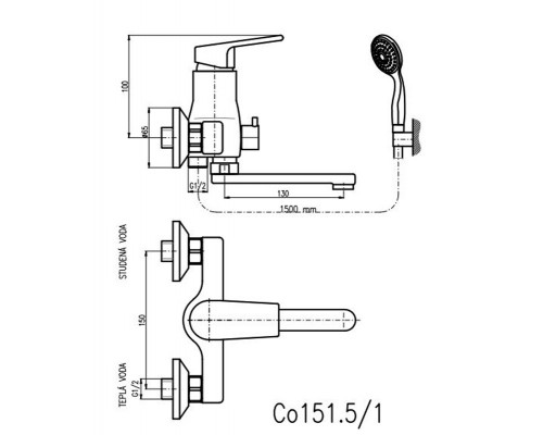 Смеситель для ванны и душа Rav-Slezak Colorado CO151.5/2, с душевым гарнитуром, подвижный держатель, хром