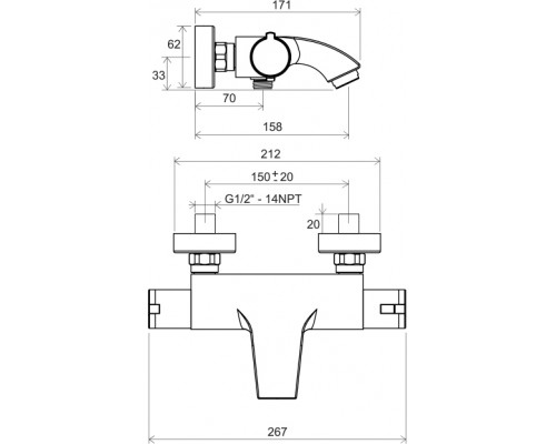 Термостат для ванны с душем Ravak Termo TE 082.00/150, хром, X070046